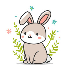 Happy Easter poster. Cute bunny rabbit outline sketch vector illustration. Minimal bunny line art doodle, high quality vector illustration.