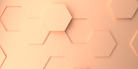 Abstract modern peach hexagon background, 3d rendering