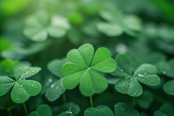 Abstract green background with clover for st patrick's day. Generative AI