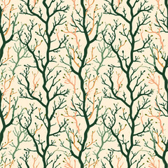 Moss-covered branches seamless pattern. Can be used for gift wrapping, wallpaper, background