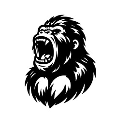 Fototapeta premium Vector logo of a raging gorilla. Professional logo of a mad kong. Black and white logo of an ape isolated on a white background.