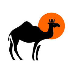 camel wearing crown , logo template camel vector illustration