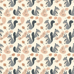 Squirrel with a nut seamless pattern. Can be used for gift wrapping, wallpaper, background