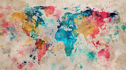 Abstract World Map Background. colorful map - obrazy, fototapety, plakaty