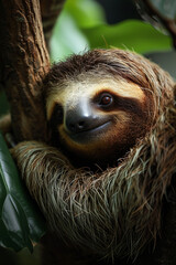 beautiful cute sloth on a branch.