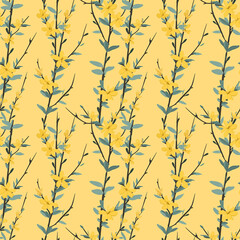 Fototapeta premium Forsythia seamless pattern. Can be used for gift wrapping, wallpaper, background