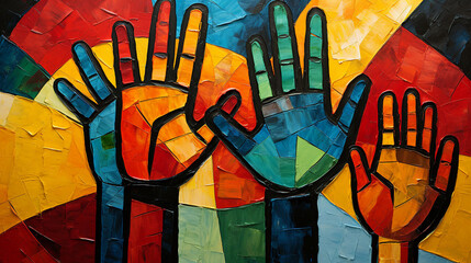 Four hand colorful painting art