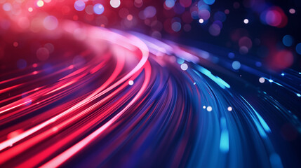 3d render, abstract neon background with pink and blue neon lines and reflection on the floor, blurred fluorescent lines in red and blue background, Ai generated image