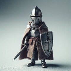 a figurine of a knight with a sword and a shield.
