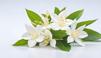 white jasmine flower on the white background. AI
