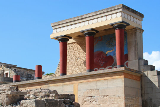 ruined minoan palace (knossos) closed to heraklion in crete in greece