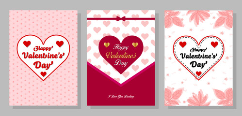 Set of greeting cards for Valentine's Day. Happy Valentines Day greeting card set. Valentine's day seamless banner. stickers for Valentine's day. Valentine cards set.