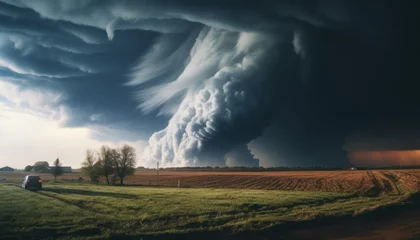 Fotobehang Storm Cloud Over Farm Field Signals Imminent Rain and Threatens Crops © Anna