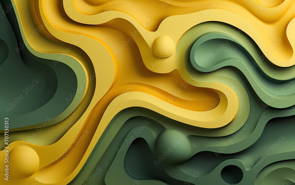 Wall mural light mustard green abstract 3D fluid circle background. generative ai