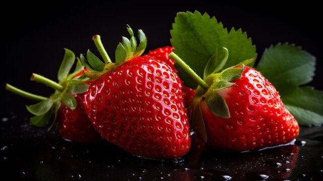 Red fresh strawberries fruit facts stock photos Ai generated art