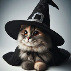 cat in a  black witch hat
