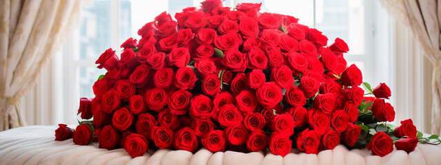 A bouquet of roses. bouquet of roses on the bed, romantic, honeymoon and St.