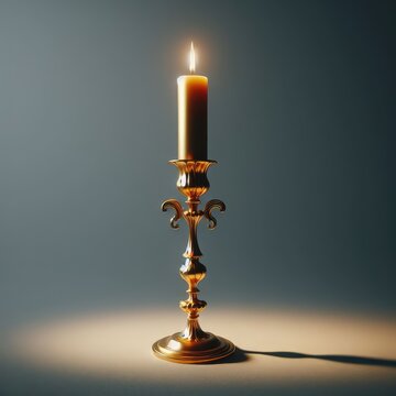 burning golden candle in a candlestick
