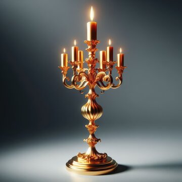 burning golden candle in a candlestick
