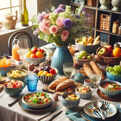 Gastronomic Delight: A Sumptuous Lunch Spread on a Table