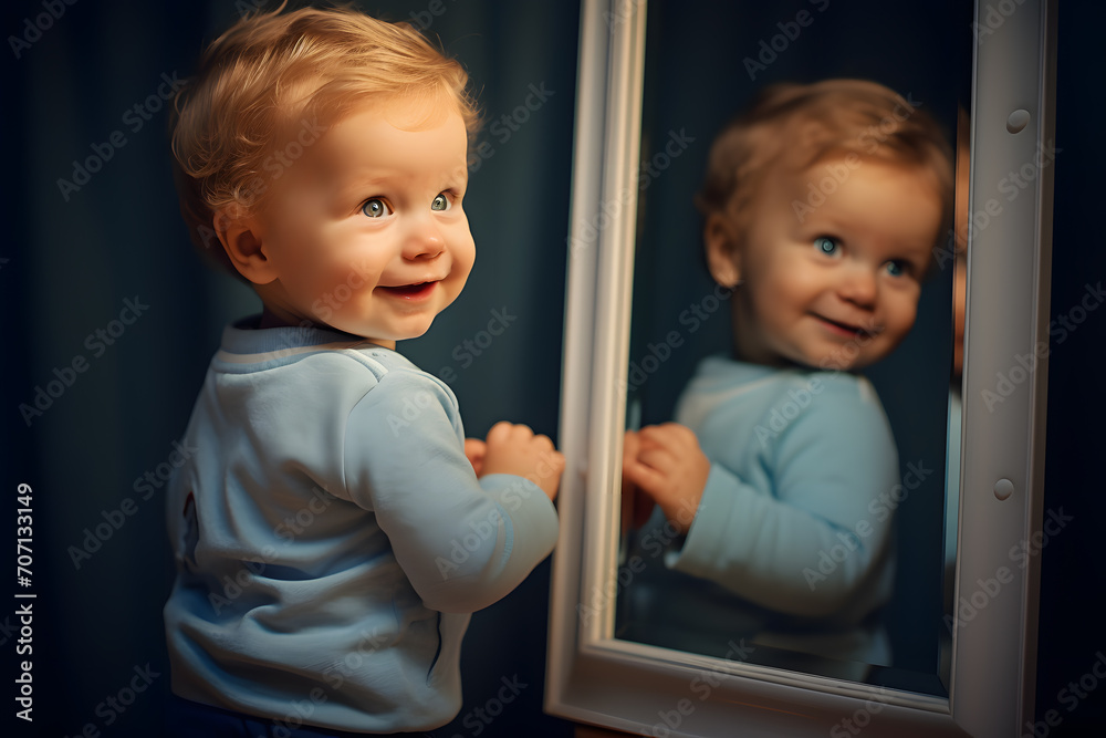 Wall mural baby and mirror