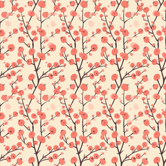 Wild cherry tree seamless pattern. Can be used for gift wrapping, wallpaper, background