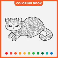 coloring book sketch design template, with a sketch of a cat, black outline