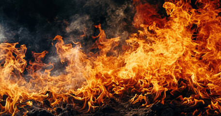 Obraz premium Abstract burning fire with red hot flames on black background