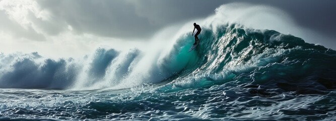 Big-Wave Surfer Conquering Massive Swells