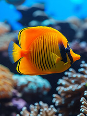 Fototapeta na wymiar beautiful pretty nice cute funny fish in ocean. sea, aquarium, swimming exotic under depth, colourful reef, water salt ecosystem biology nature flora and fauna.