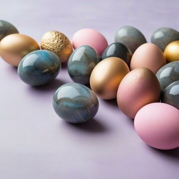 Chic and Stylish Background Image with Gold, Pink, and Blue Stone Eggs