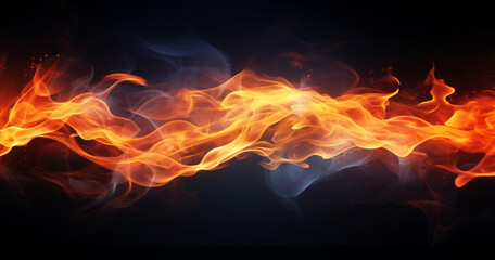 Red flames from burning fire on black background as wallpaper header