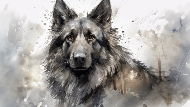 Watercolor dog animal painting on grey background image Ai generated art