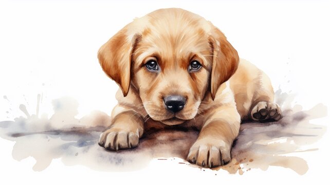 Watercolor puppy labrador retriever clipart white image Ai generated art