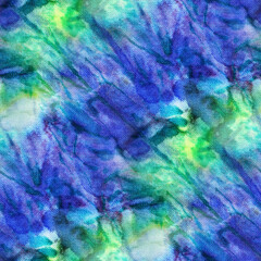 Seamless tie-dye pattern of indigo  and green color on white silk