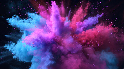 Image of Colorful Powder Explosion on Background. The unity of rainbow colors and the moment of explosion - obrazy, fototapety, plakaty