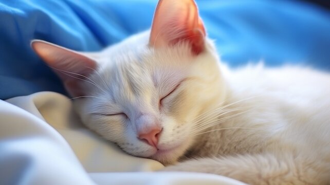 White cat which sleeping peacefully home image Ai generated art