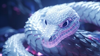 Fototapeta premium White snake blue storm background style picture Ai generated art