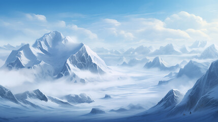 glacier in the mountains, top of snowy mountain range, Ai generated image 