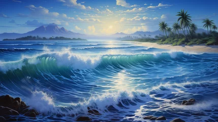 Foto op Canvas Sunset over the sea, Beautiful blue ocean background with sunlight and undersea scene, water of tropical sea, Ai generated image  © PixxStudio