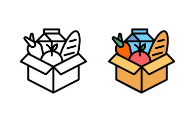 Mixed vegetables in a box vector icon illustration, Charity cooking collection. Box with meal
