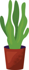 Green potted indoor plant with long leaves. Simple home or office decor plant vector illustration.