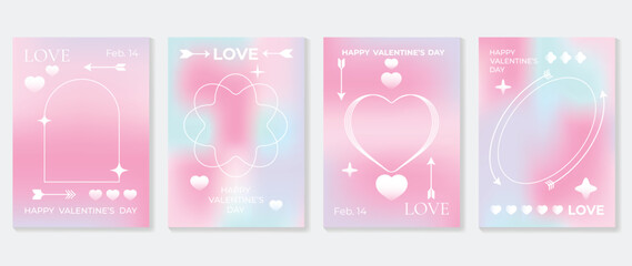 Happy Valentine's day love cover vector set. Romantic symbol poster decorate with trendy gradient heart pastel colorful background. Design for greeting card, fashion, commercial, banner, invitation. - obrazy, fototapety, plakaty