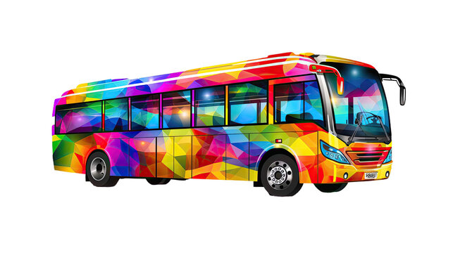 Colorful bus on transparent background