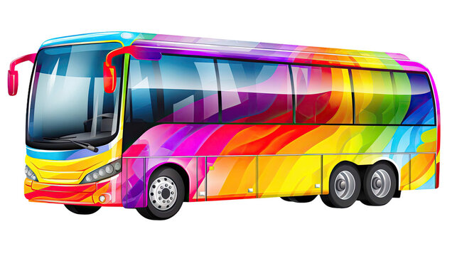 Colorful bus on transparent background