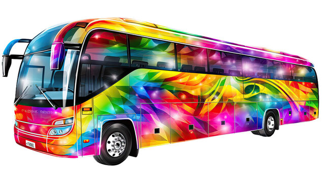  Colorful school bus on transparent background