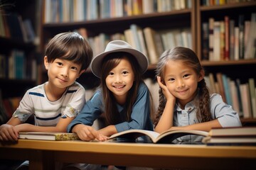 group of children in library reading