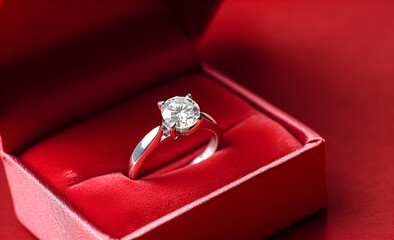 Elegant engagement ring in a box.