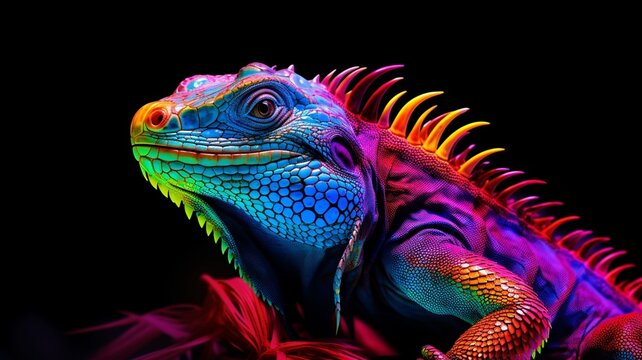 Alligator iguana hybrid neon illustration AI Generated pictures