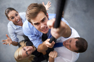 Corporate people, man and climbing rope for career goals, target or team building exercise with...